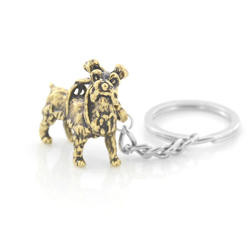 3D Cute Retro Miniature Schnauzer Keychain Vintage Metal Dog Key Chain Keyring Bag Charm Women Men Child Fashion Jewelry