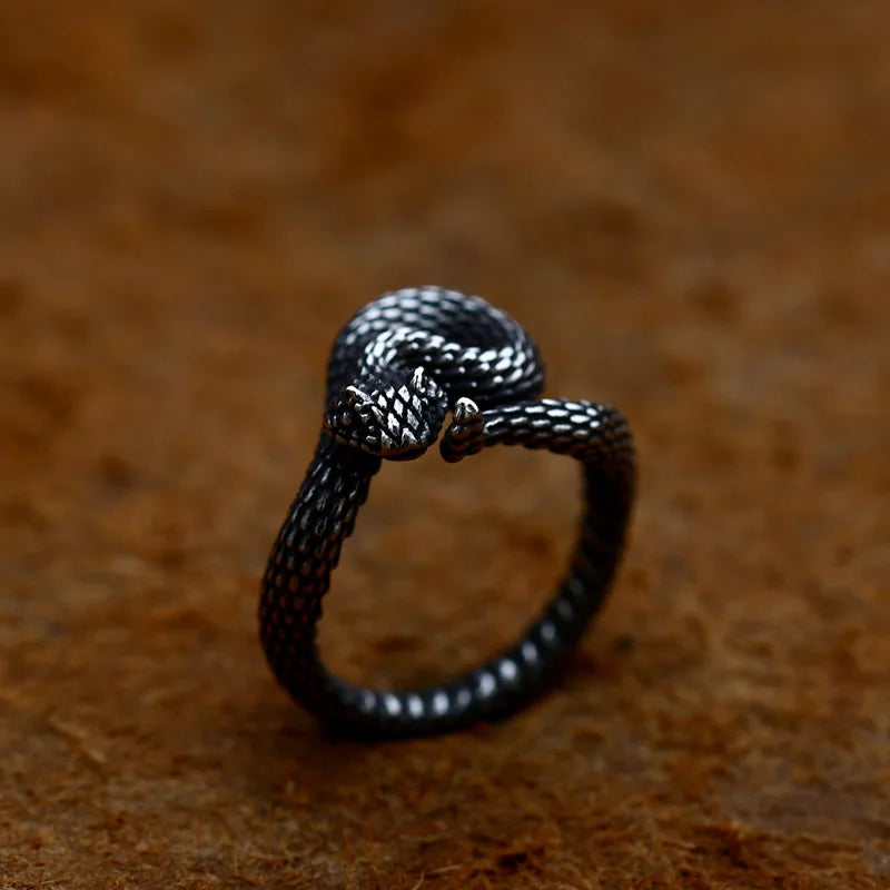 Beier Bague en acier inoxydable 316L pour homme avec motif serpent à sonnette classique et cobra, bijou punk de haute qualité LLBR8-731R