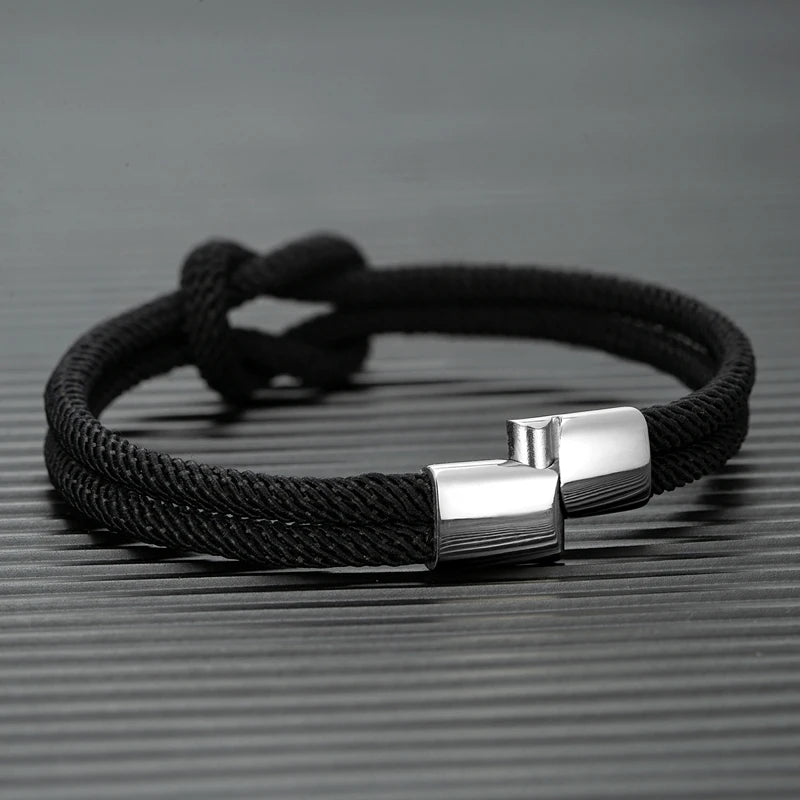 MKENDN Men Nautical Double Strand Square Knot Bondage Survival Bracelet Women Rescue Emergency Rope Jewelry With 316L Magnet