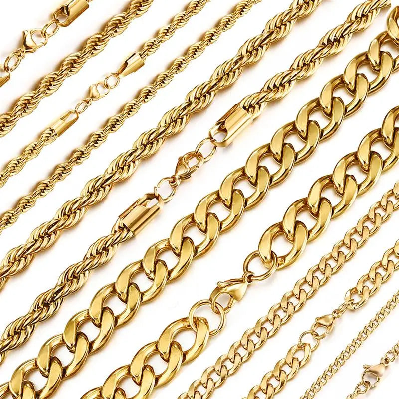 Gold Color Solid Chain Necklace Stainless Steel Link Choker For Men Female Charm Simple Collares Jewelry Accessories 50/55/60 Cm