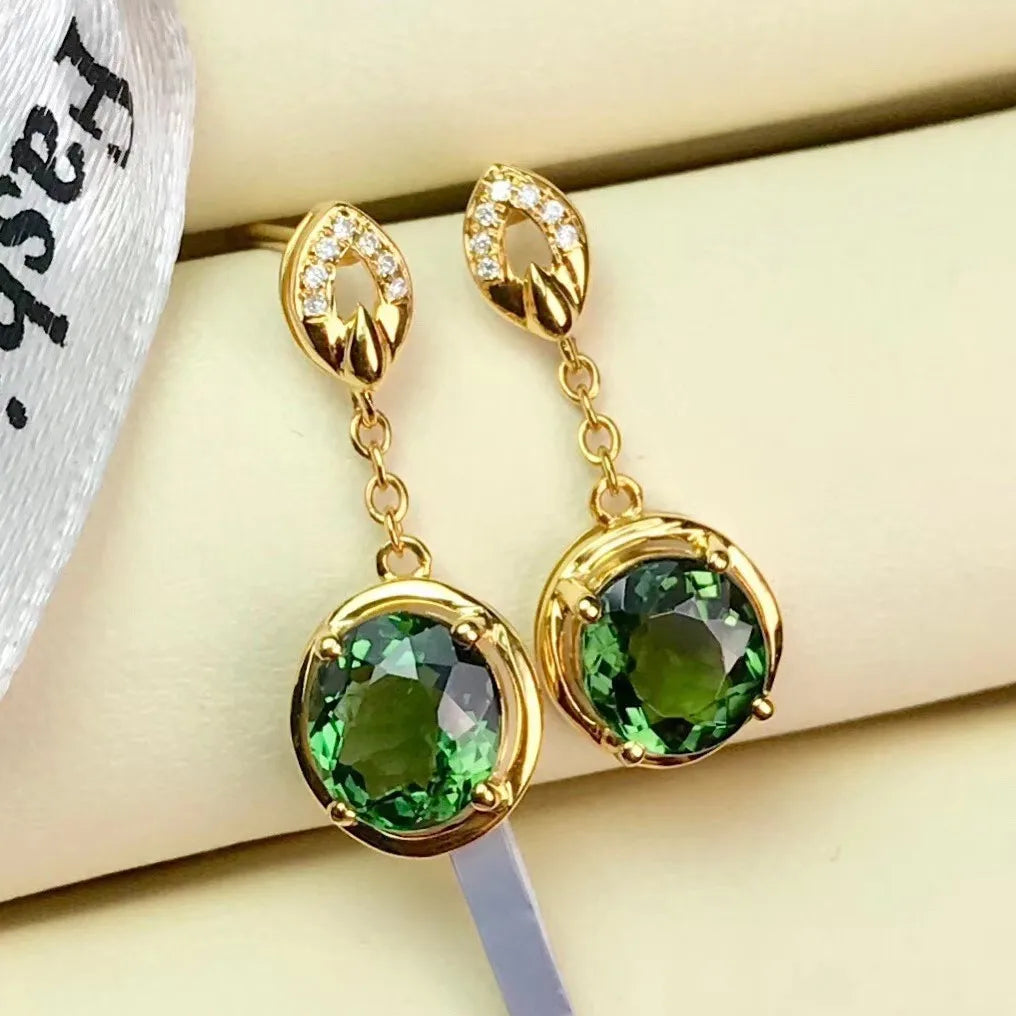22K Yellow Gold Jewelry with Green Gemstones Water Drop Shaped Earrings for Women Emerald Female Ear Drops Anniversary Gifts