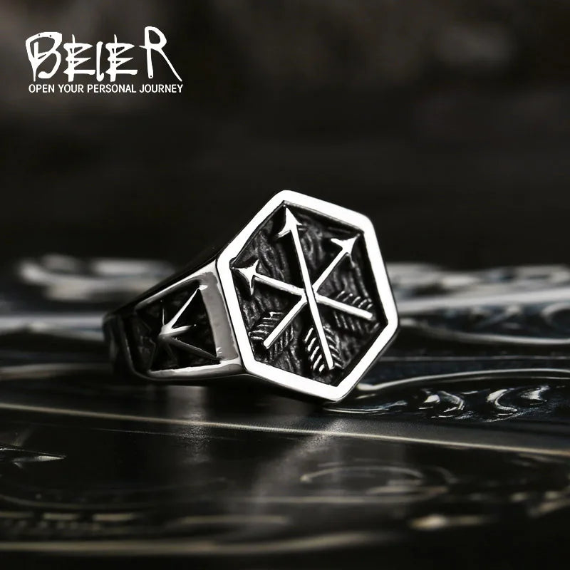 BEIER 2022 Mise à jour Viking Gothique Boussole Marin Chevalière Vintage Ancre Marine Anneaux Nautiques Homme Punk Biker Bijoux