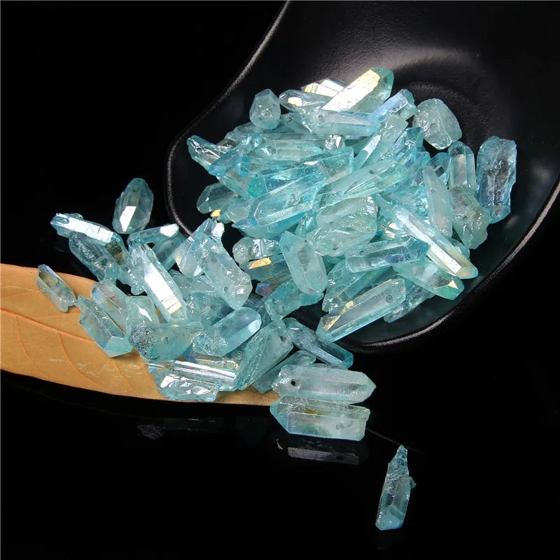Blue Natural Quartz Crystal Point Beads Top Drilled Graduated Stick Point Loose Bead for DIY Jewelry Making Supply 10/20/30pcs