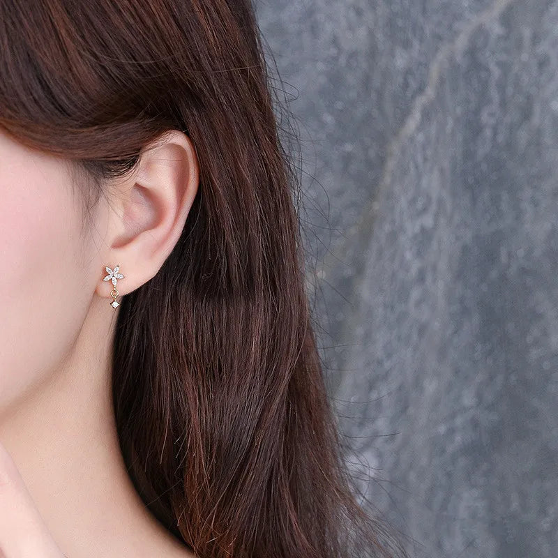 Korean Luxury Exquisite Flower Inlaid Zircon Earrings for Women Temperament Wedding Dating Jewelry Gifts
