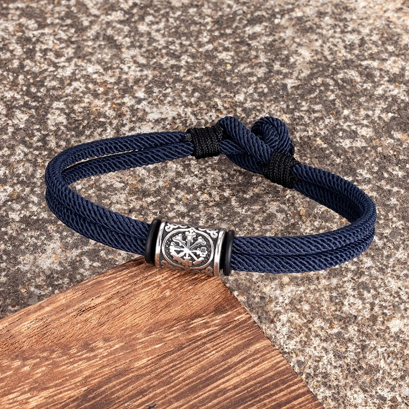 MKENDN Vintage Viking Compass Runes Bracelet Handmade Double Strand Rope Bracelets For Men Women Norse Mythology Amulet Gifts