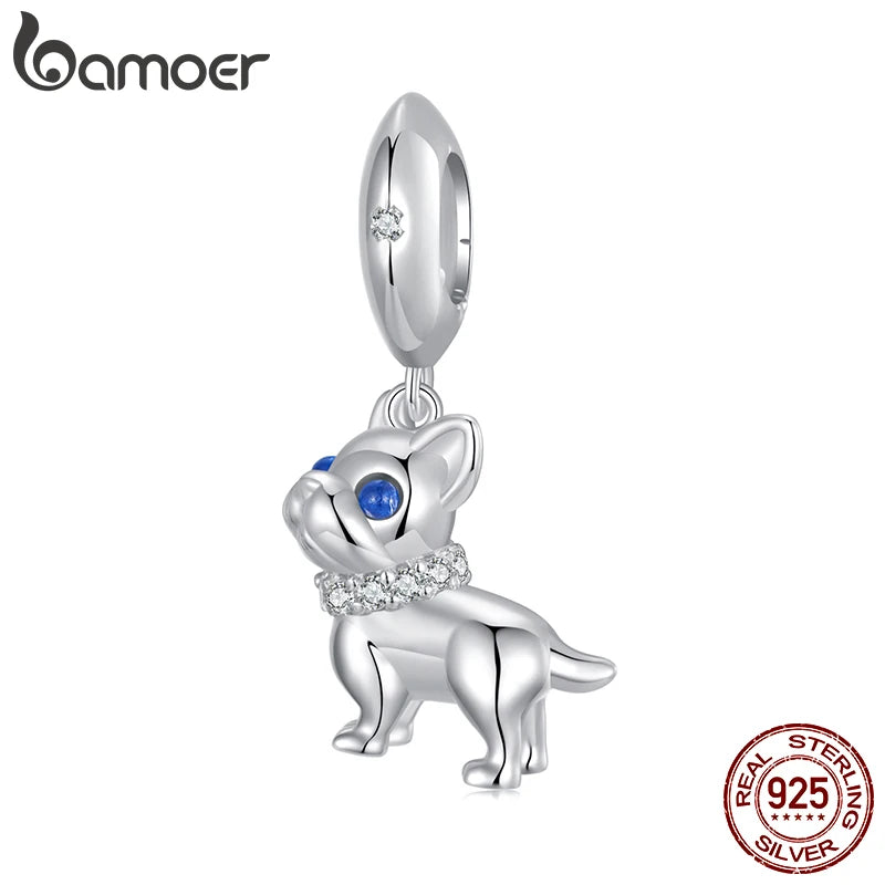 BAMOER Solid 925 Sterling Silver French Bulldog Charm Pendant fit Original Bracelet & Necklaces Jewelry DIY bamoer Animal Charm