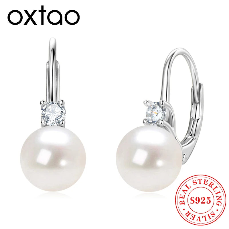 OXTAO Natural Freshwater Pearl Hoop Earrings Ladies Jewelry Elegant Earring Valentine's Day Girlfriend Birthday Wedding Gift