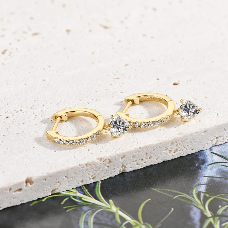 OXTAO Heart Shaped Pendant Earrings Female 925 Sterling Silver D Color Moissanite Dangle Hoop Earrings Wedding Jewelry Gift