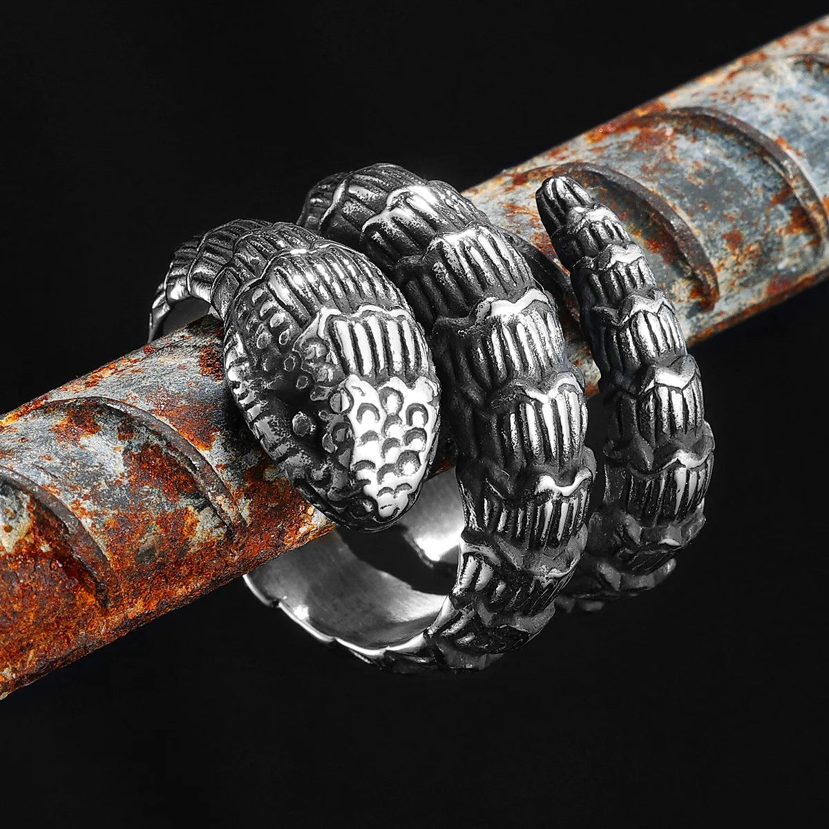 Bague en écailles de dragon et python en acier inoxydable pour homme, anneau rock punk pour cavalier, rétro, bijoux, accessoires, cadeau créatif, vente en gros