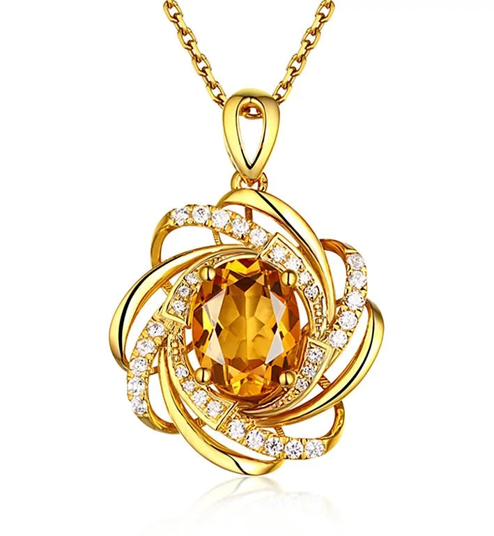 Real 18K Gold 2 Carats Topaz Pendant Women Luxury Yellow Gemstone 18 K Gold Necklace Crystal Jewelry Pendant Womens Accessoires - Madeinsea©