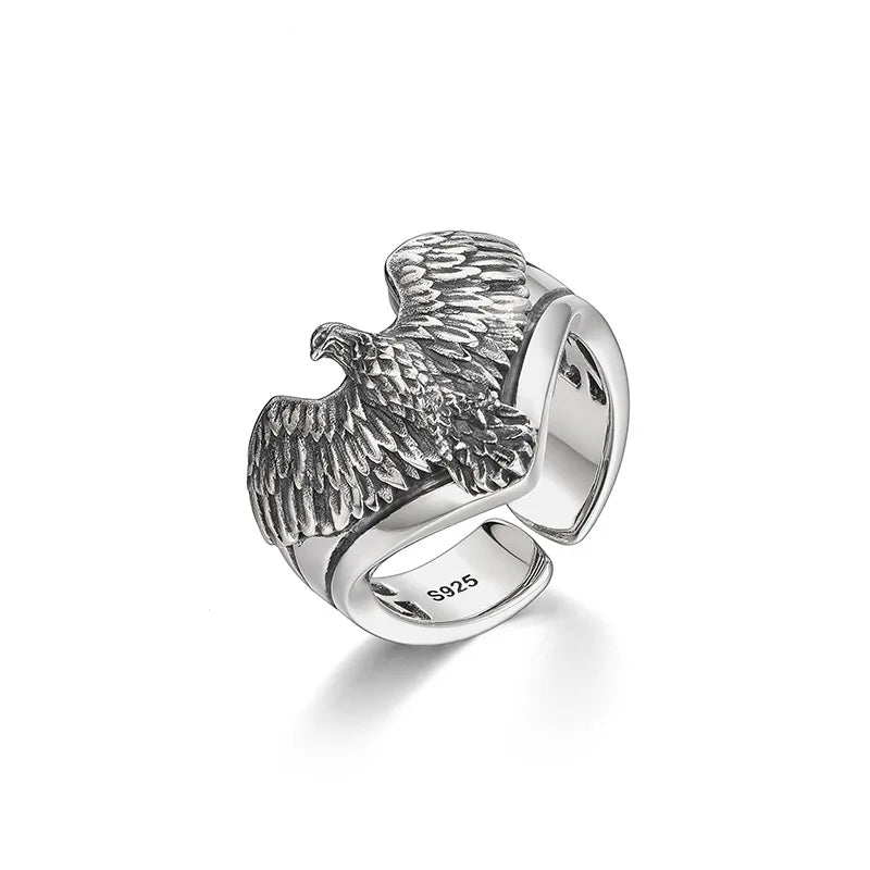 Buyee 925 Sterling Silber Ring Finger Adler offener Ring für Frau Männer Mode einzigartige Tier Punk feiner Schmuck Kreis mit Box