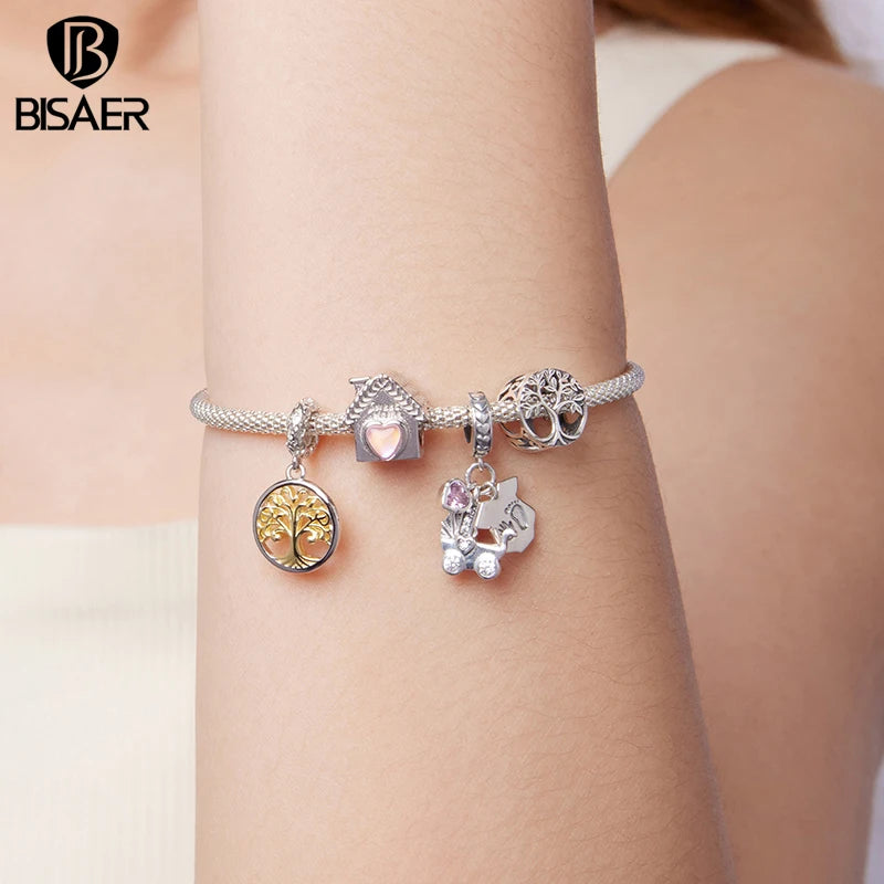 BISAER 925 Sterling Silver Tree of Life Charm Bead Yin Yang Sun Moon Locket Pendant for Women DIY Bracelet Neckalce Fine Jewelry