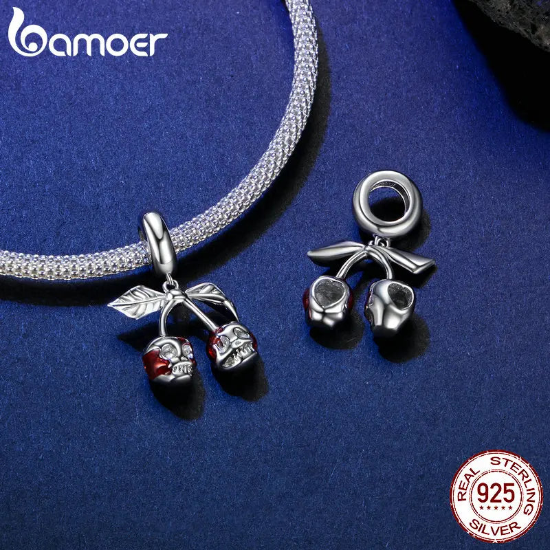 BAMOER Solid 925 Sterling Silver Cherry Skull Pendant fit Original Bracelet & Necklaces Jewelry DIY bamoer Charm SCC2904