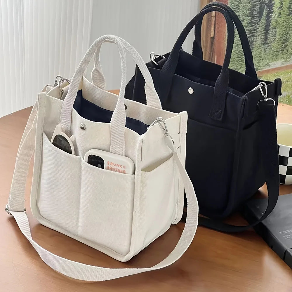 Small Canvas Tote Bag with Pockets Crossbody Bags for Women Cute Shoulder Purse Handbags Lunch Bag for Office Work - Madeinsea©