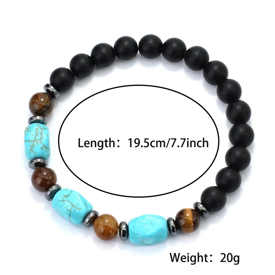 Stylish Turquoises Stone Strand Bracelet Men Women Handmade Tiger Eyes Hematite Healing Braslet Volcanic Rock Beaded Braclet