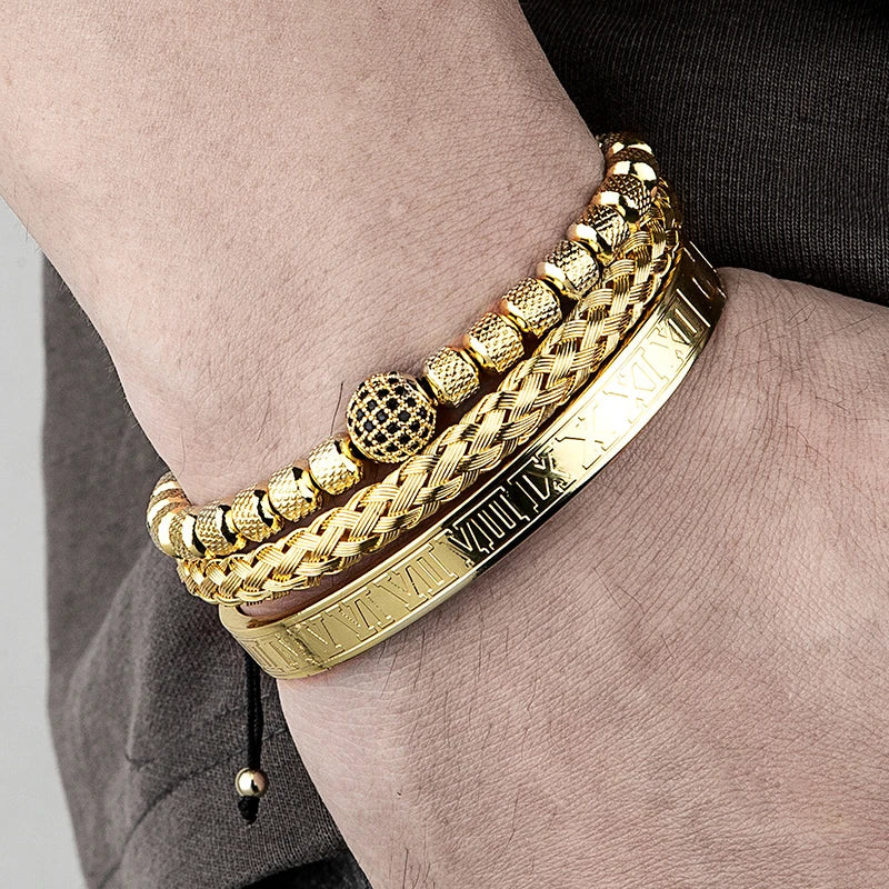 Luxury Roman Royal Round Beads Charm Bracelet Men Stainless Steel Geometry Pulseiras Men Adjustable Bracelets Couple Jewelry