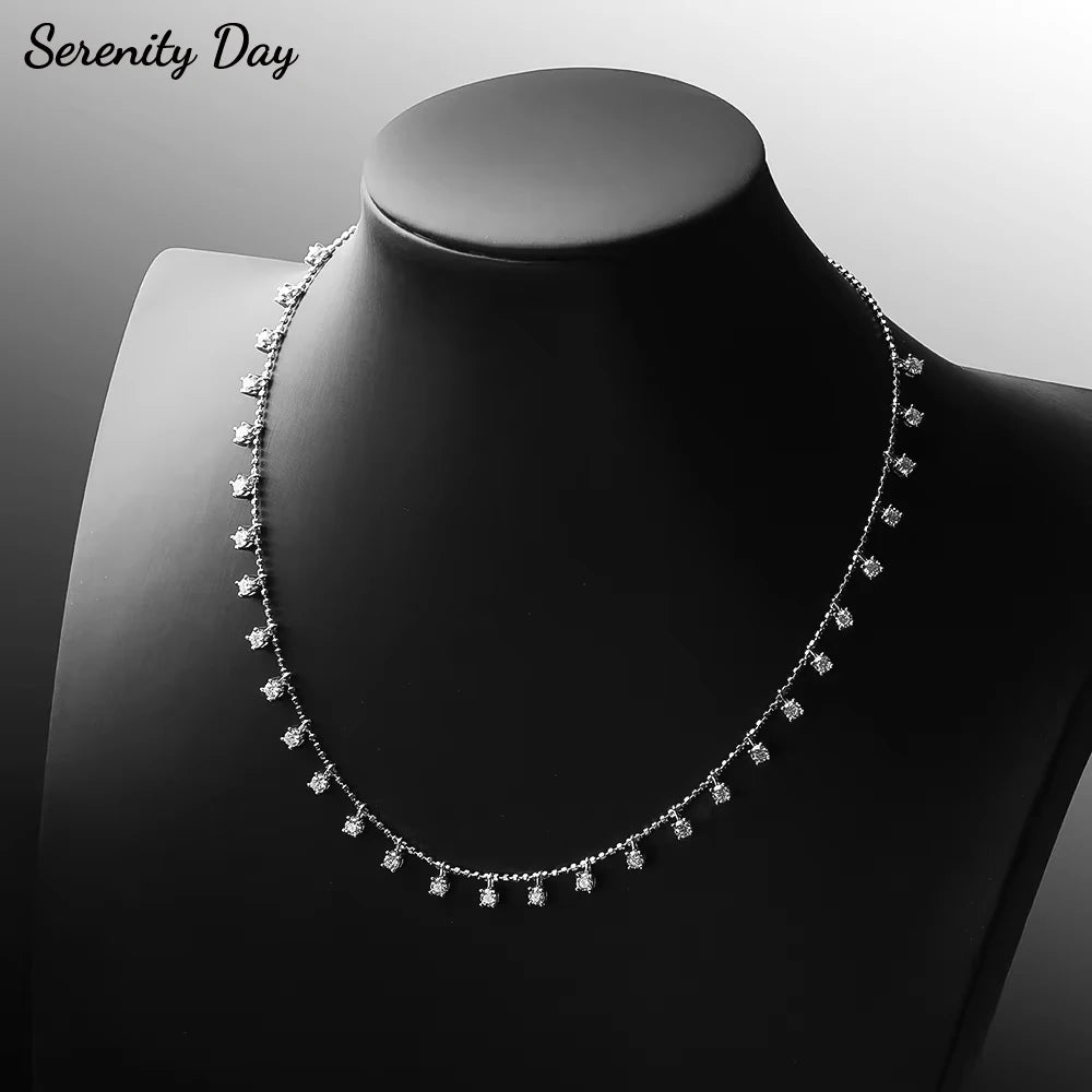Serenity 3mm 4mm D Color Moissanite Necklace For Women Gift 100% S925 Sterling Silver Plated 18K Sparkling Gypsophila Neck Chain