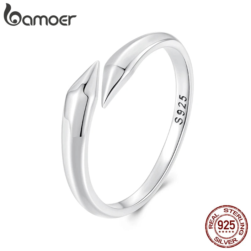 Bamoer 925 Sterling Silver Geometric Line Structural Open Ring Adjusable Arrow Ring for Personalized Women Minimalist Gift
