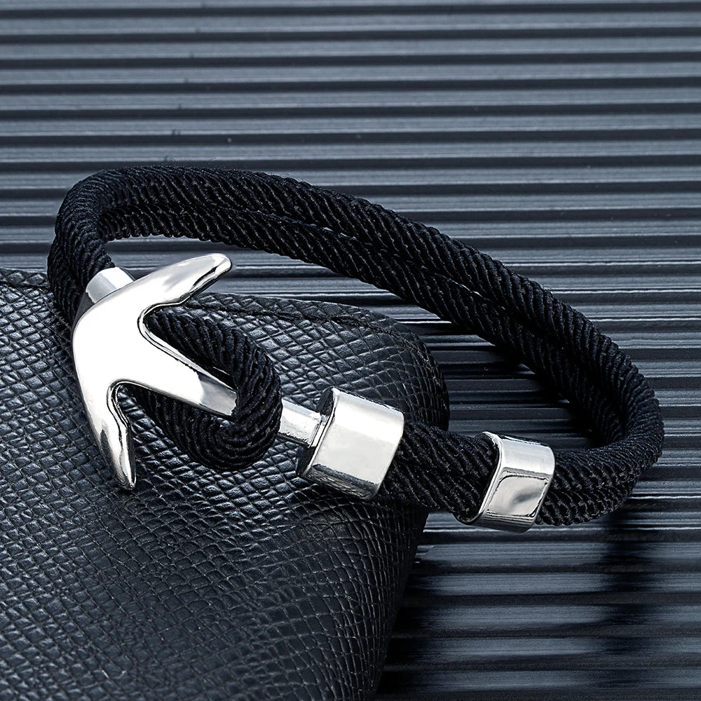 MKENDN Anker-Armbänder für Herren, doppelsträngig, nautisches Surfer-Armband, wasserdicht, Seil, silberfarben, Bootsschnalle