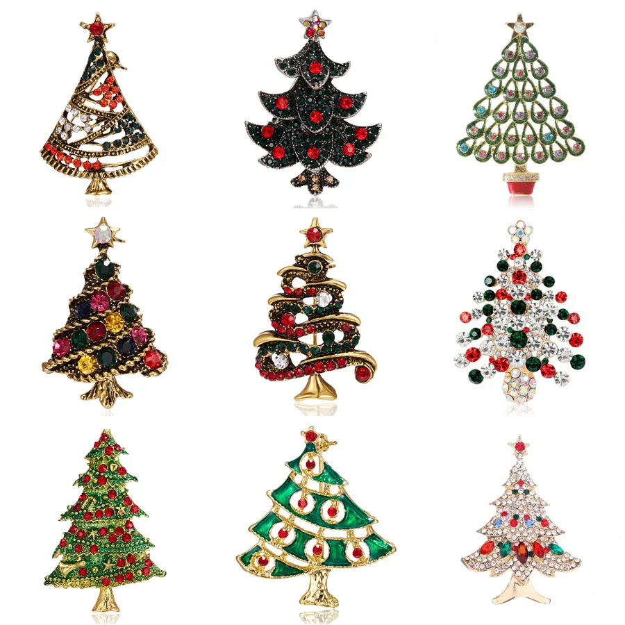 Rhinestone Christmas Tree Brooches For Women Fashion Colorful Crystal Zircon Xmas Tree Corsage Pins Party Clothes Accessories