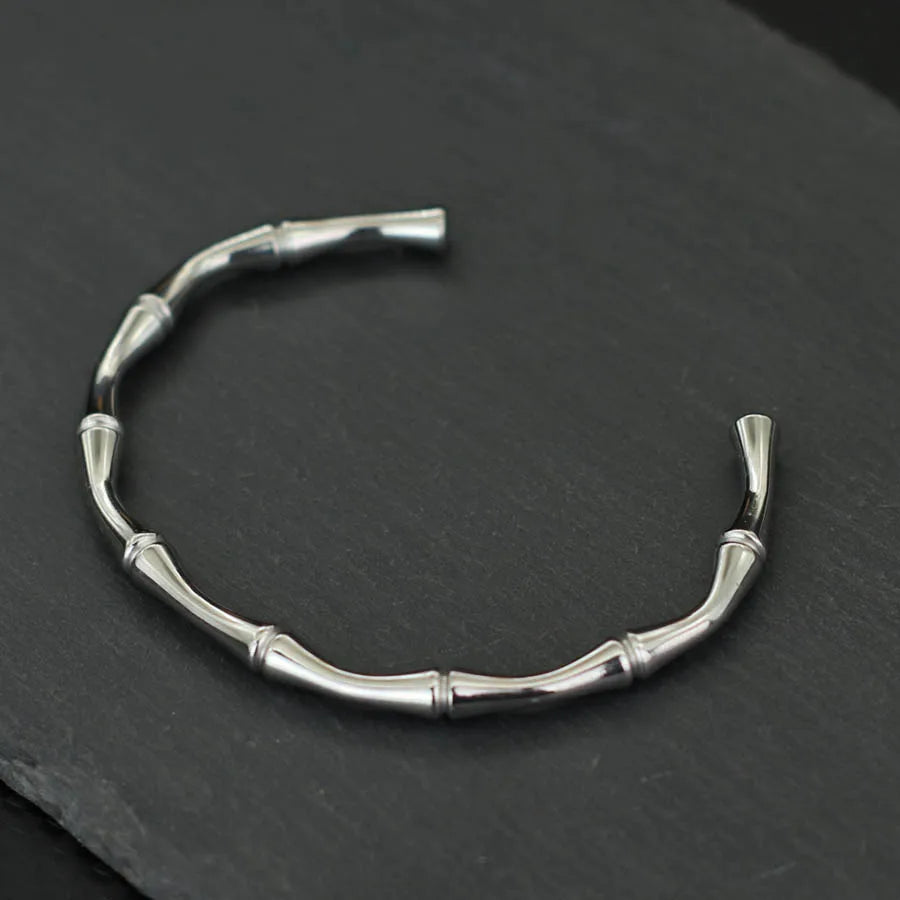 Simple Style Stainless Steel Bamboo Bangle For Women Unfading Not Allergic Silver Color Wrap Bracelet Birthday Present For Her