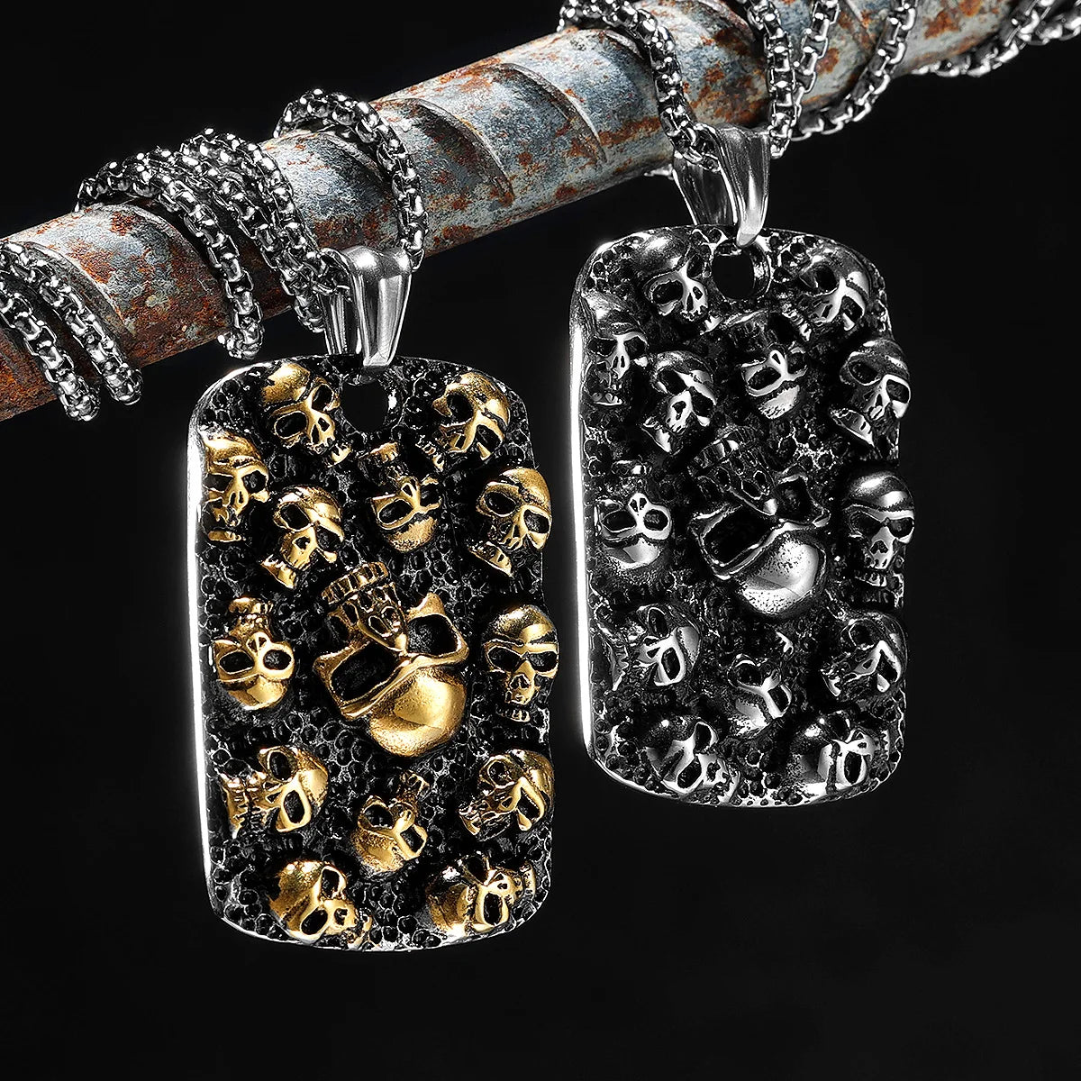 Skulls Pendant Men Hell Skeleton Necklace Military Card Stainless Steel Chain Rock Punk for Biker Male Jewelry Gift Dropshipping