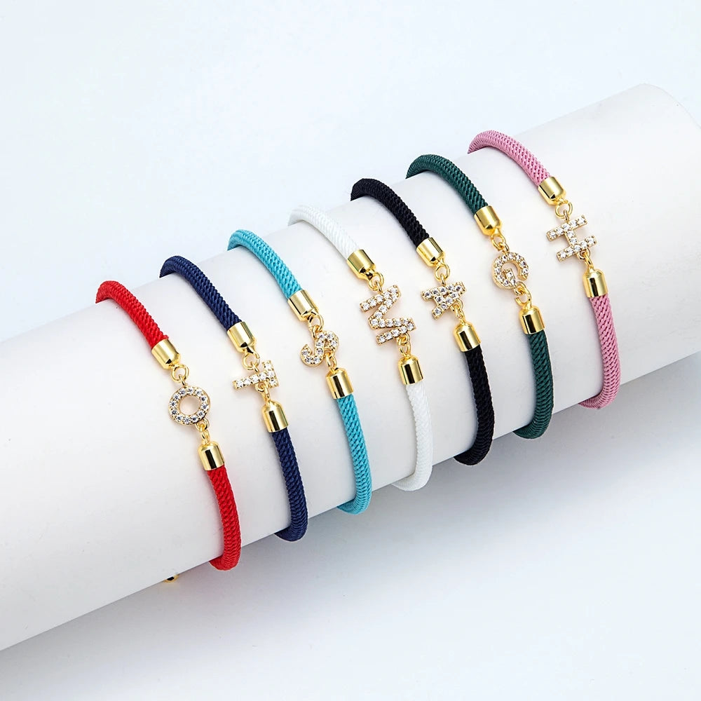 MKENDN Fashion Women Pave Zircon A-Z Initial Letter Bracelets Colorful Adjustable Charm Rope Bracelet For Women Jewelry Gift