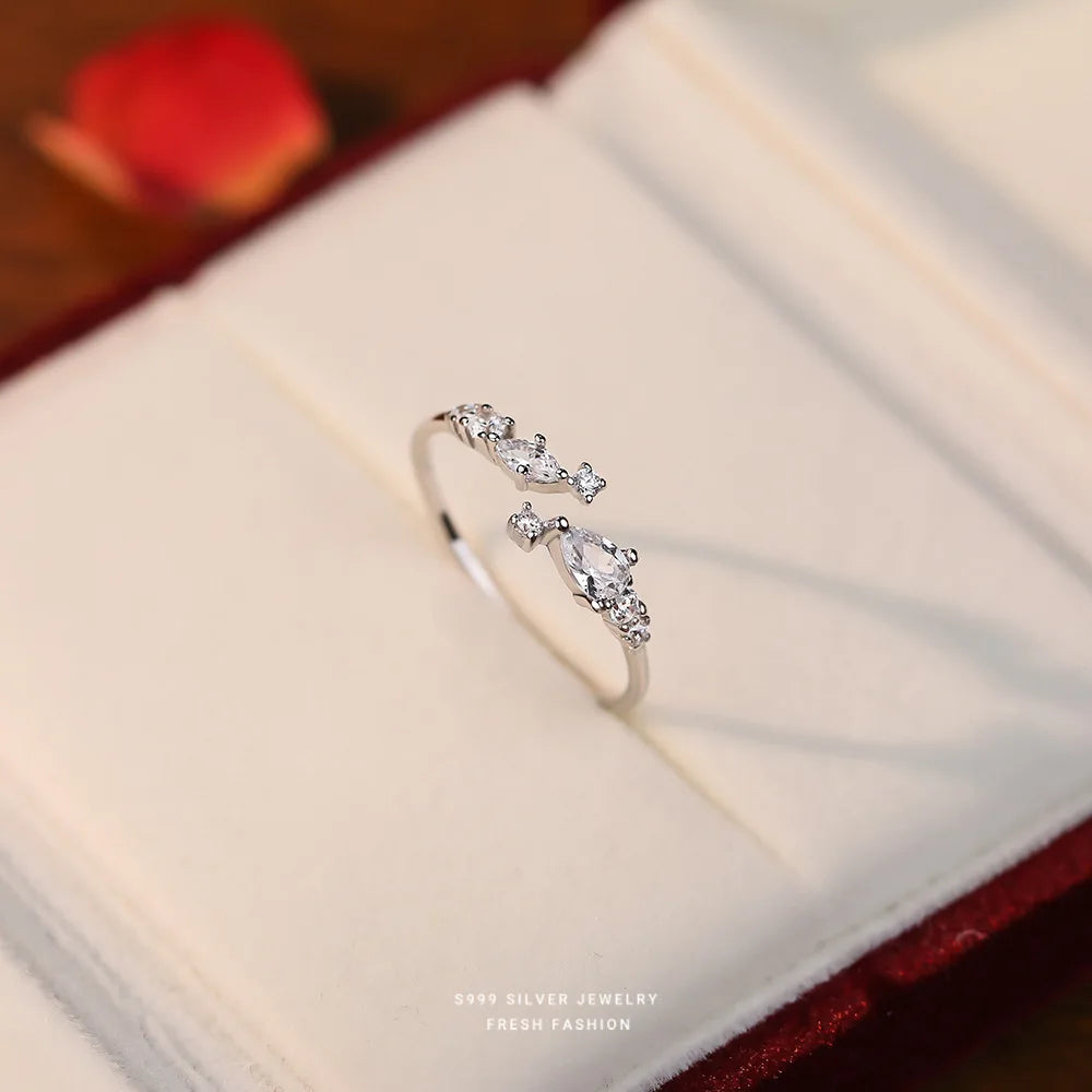 Real 999 Sterling Silver Rings For Women Wedding Party Jewelry Temperament Shiny CZ Elegant Ring Fine Jewelry