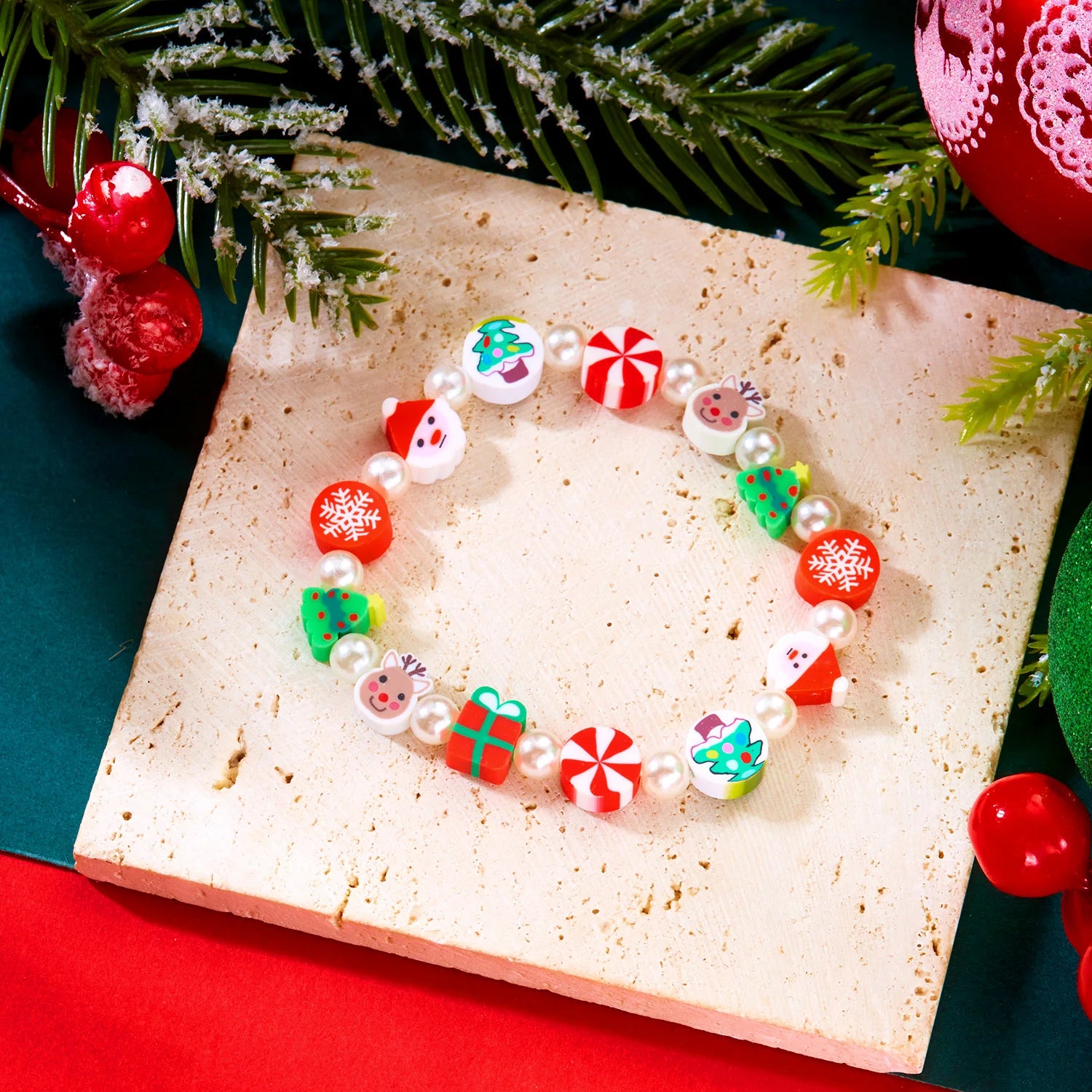 Christmas Colorful Polymer Clay Beaded Bracelets for Women Men Cute Santa Claus Xmas Tree Bracelet Party Aesthetics Jewelry Gift
