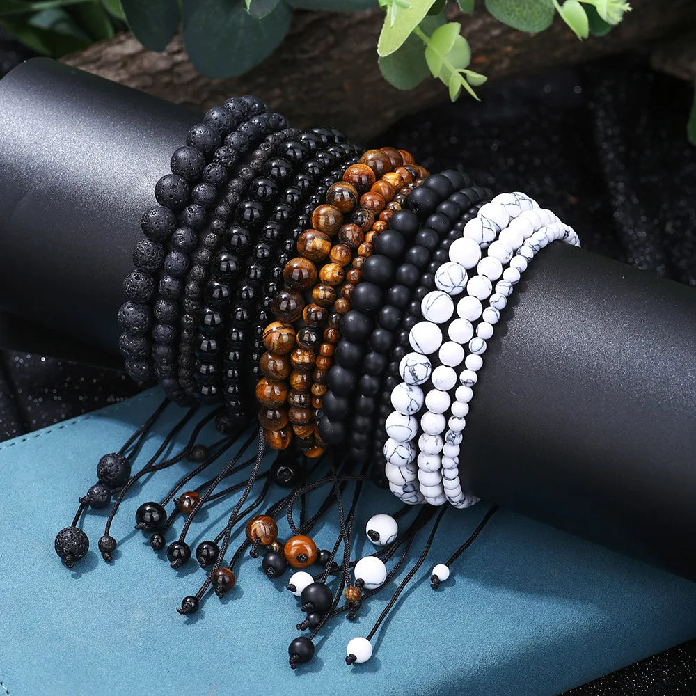 Noter New Braided Adjustable String Bracelet Unisex 4mm/6mm Obsidian Lava Tiger Eyes Stone Healing Braclet Cycling Accessories