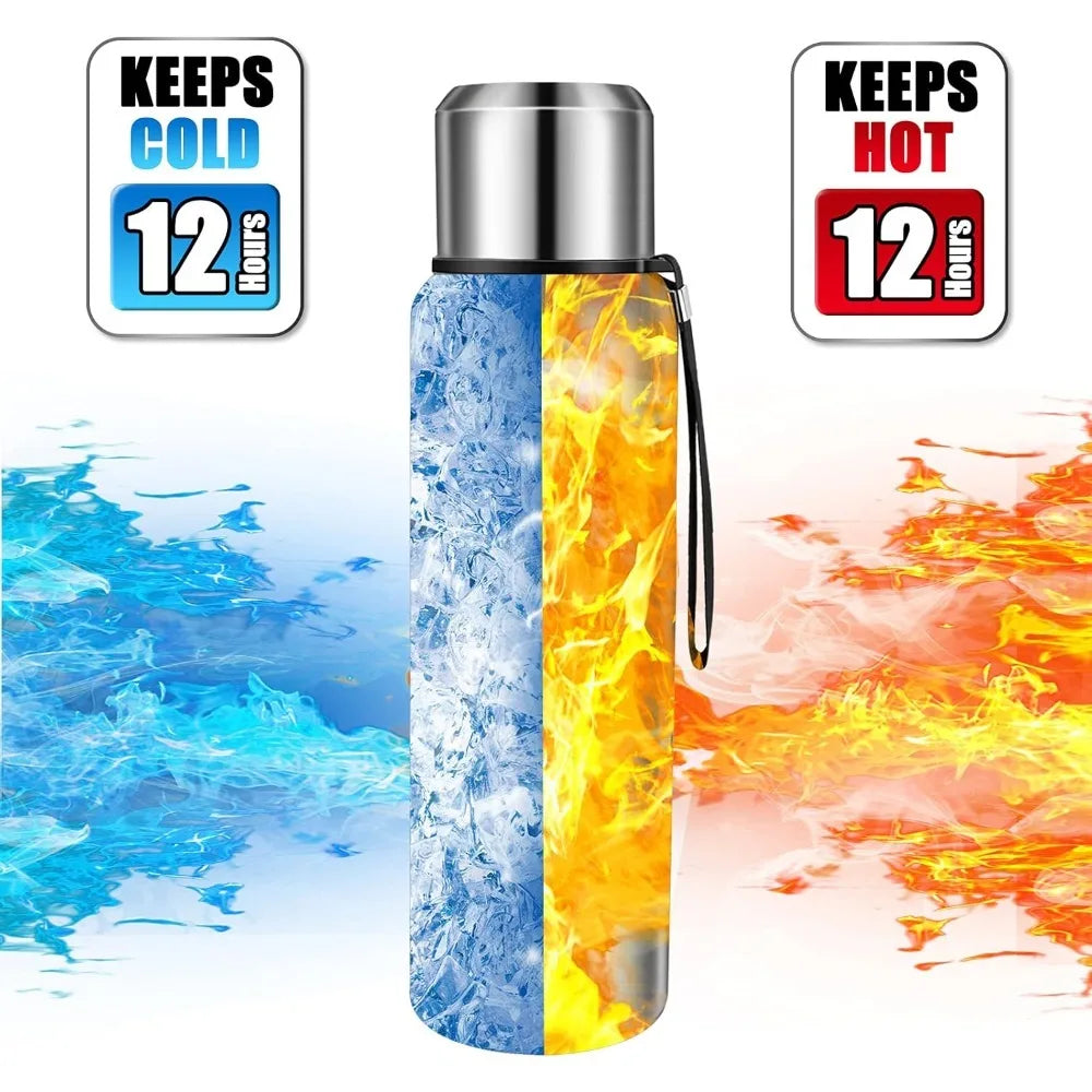 500/700/1000/1500ml Stainless Steel Thermos Flask Metal Drinkware Portable Vacuum Insulated Coffee Bottle with Rope and Cup