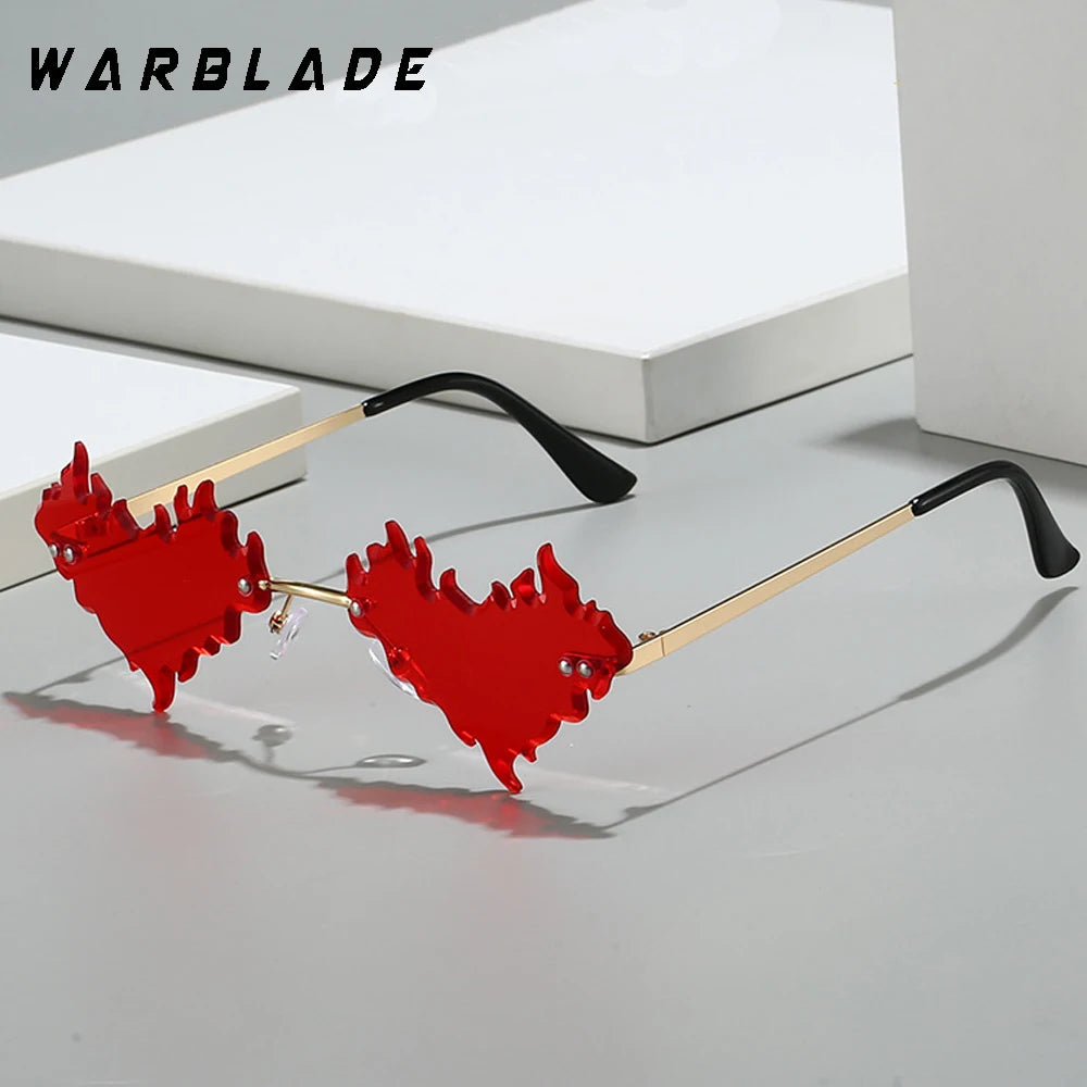 Fashion Rimless Sunglasses Women Personality Flame Heart Style Lens Gradients Golden Metal Frame Luxury Brand Designer Eyewear