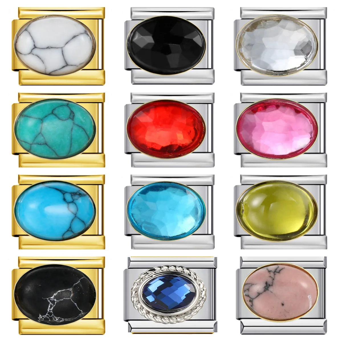 URING Fashion New Women Men Romantic Aesthetic CZ Stone Italian Charm 9mm Link Bracelet Stainless Steel Bracelet DIY Jewelry