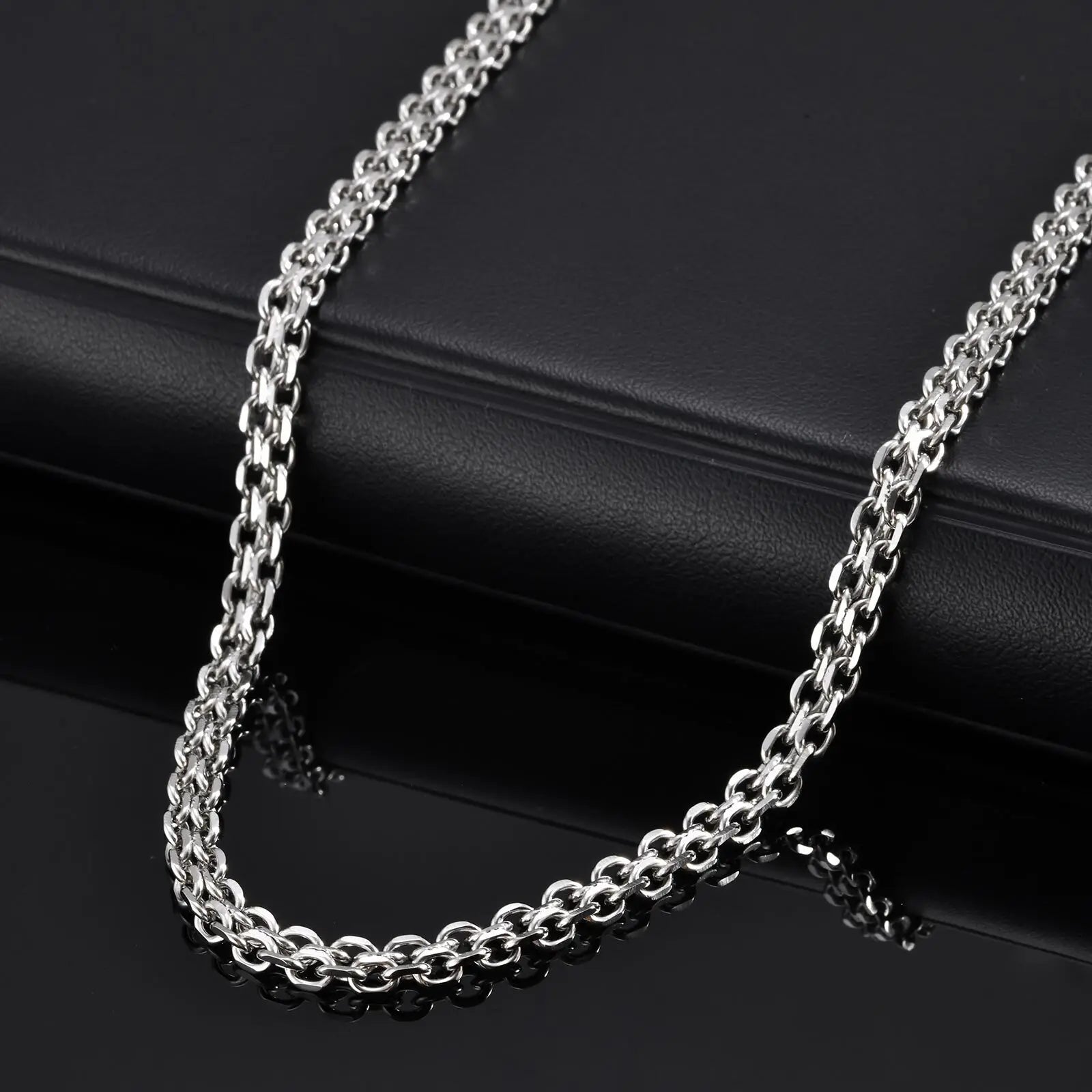 Vnox Waterproof Two Rows Stainless Steel Rolo Links Necklaces, Adjustable Silver Color Metal Links Collar Minimalist Jewelry