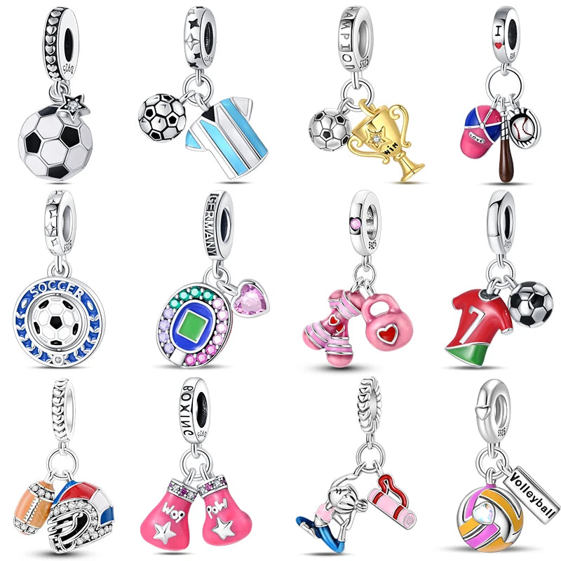 Passionate 925 Silver Dumbbell Badminton Soccer Sport Charms Beads Fit Pandach 925 Original Bracelet DIY Jewelry Graduation Gift