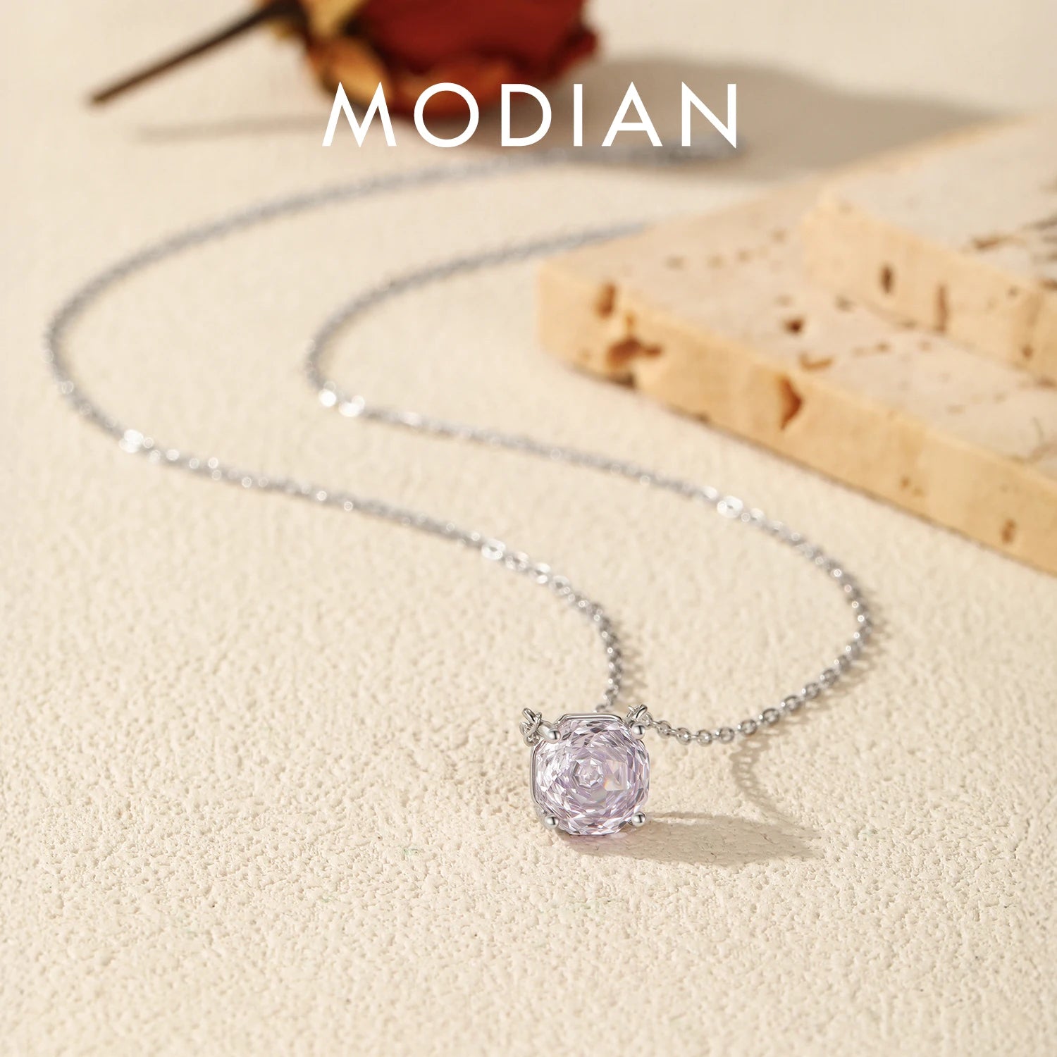 MODIAN Original Design Necklace 925 Sterling Silver Lavender Color Rose Cut CZ Pendant Necklace For Women Fine Jewelry