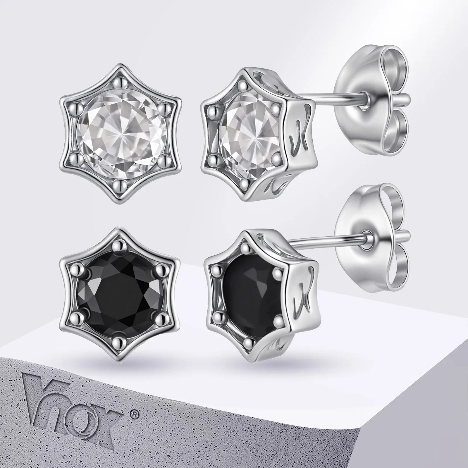Vnox Simple Star Stud Earrings, Mens Women Small Round Zircon Stone Earrings Brincos, Punk Rock Ear Jewelry