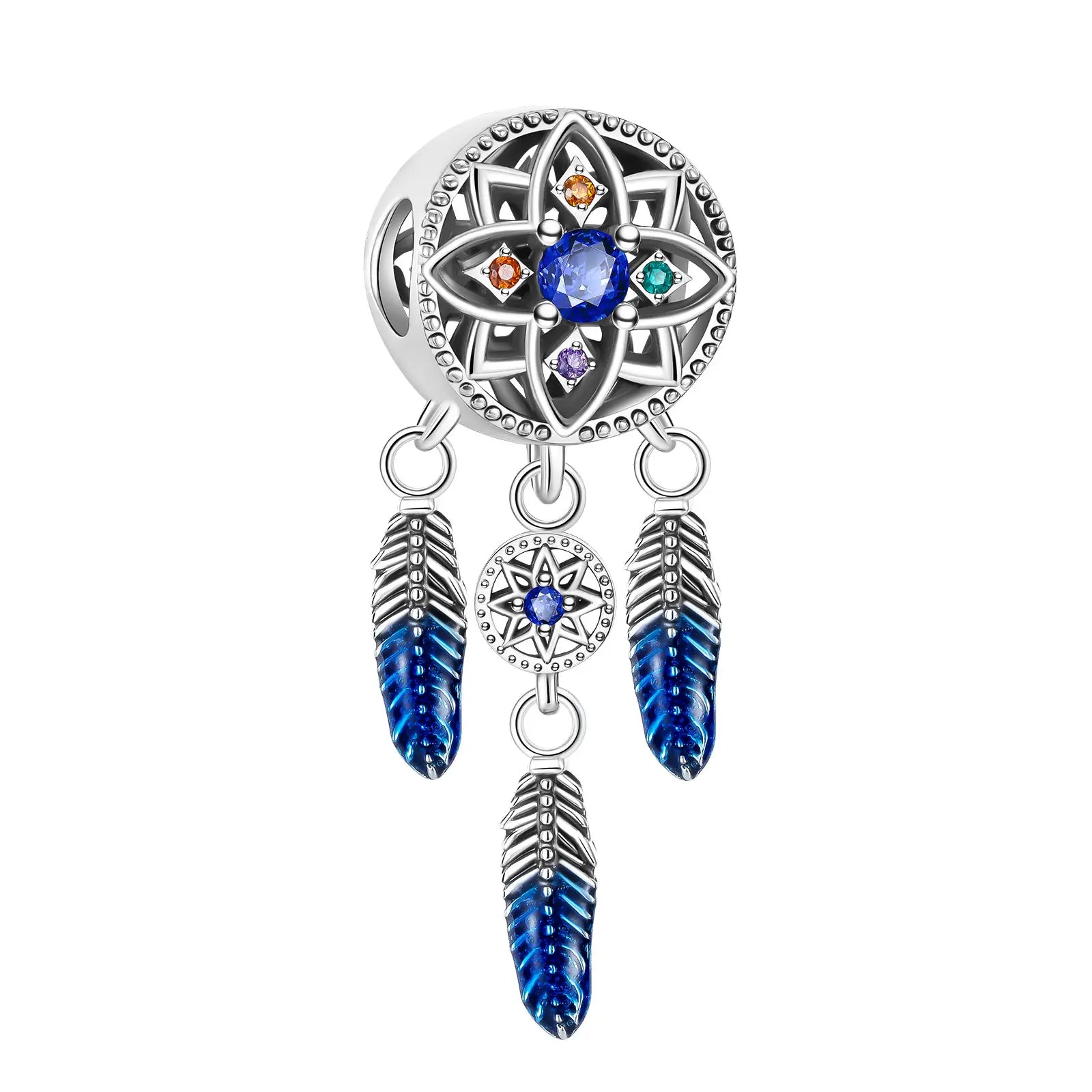 925 Sterling Silver Dream Catcher Blue Feather Charm Fit Original Pandora Charms Bracelets Women DIY Jewelry Gift