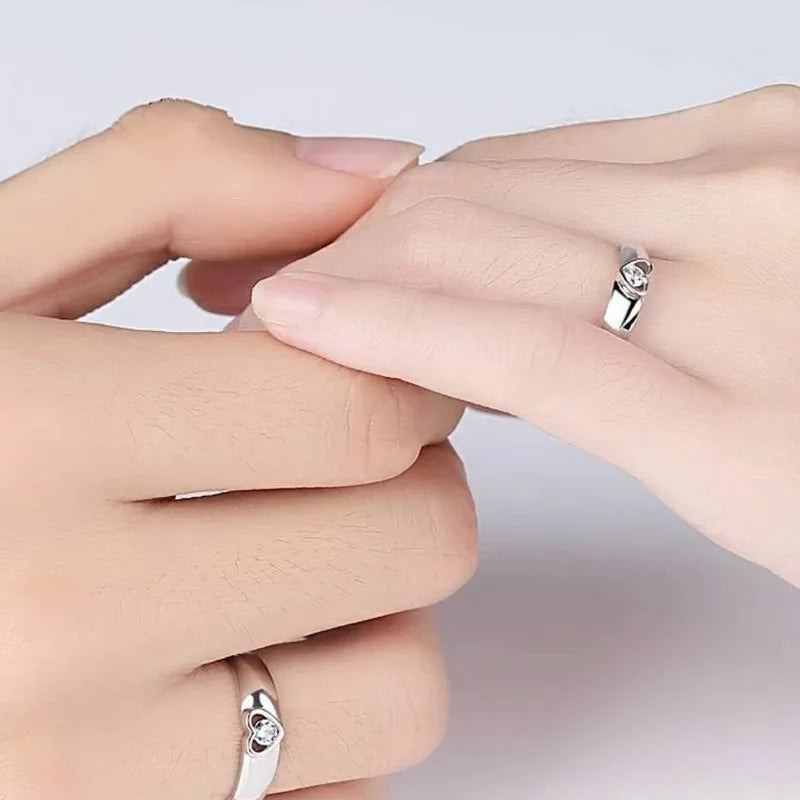 New Silver Plated Couple Ring For Lovers Forever Endless Love Heart Zircon Open Rings Wedding Engagement Anniversary Jewelry