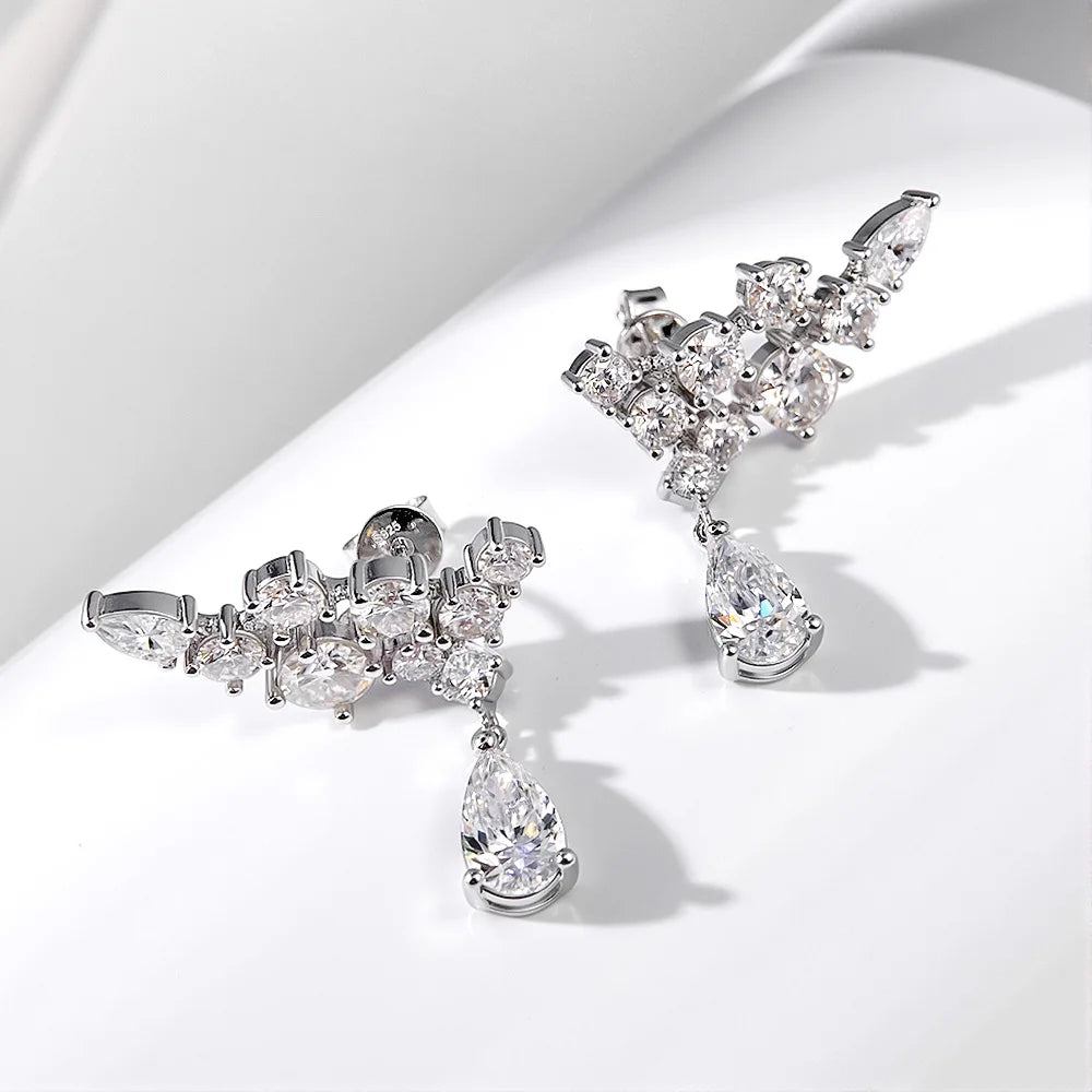 Serenity 6.1ct D Color All Moissanite Earrings for Women 100% S925 Sterling Silver Plated 18K Lab Diamond Pear Cut Drop Earrings