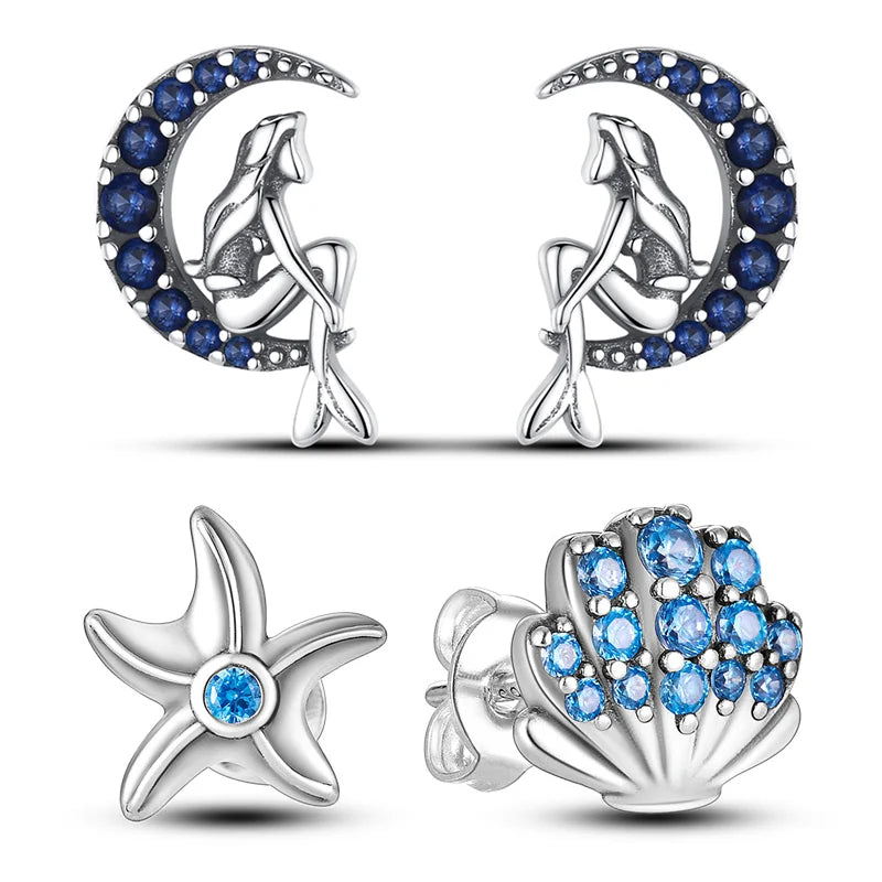 2024 new shell starfish mermaid stud earrings for women earrings 925 sterling silver fine engagement wedding party jewelry gift