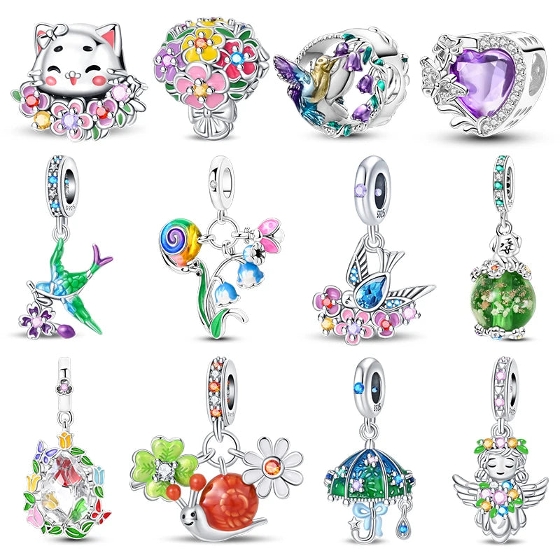 Spring 925 Sterling Silver Butterfly Snail Swallow Charms Beads Fit 3mm 925 Original Bracelets DIY Jewelry Birthday Gift