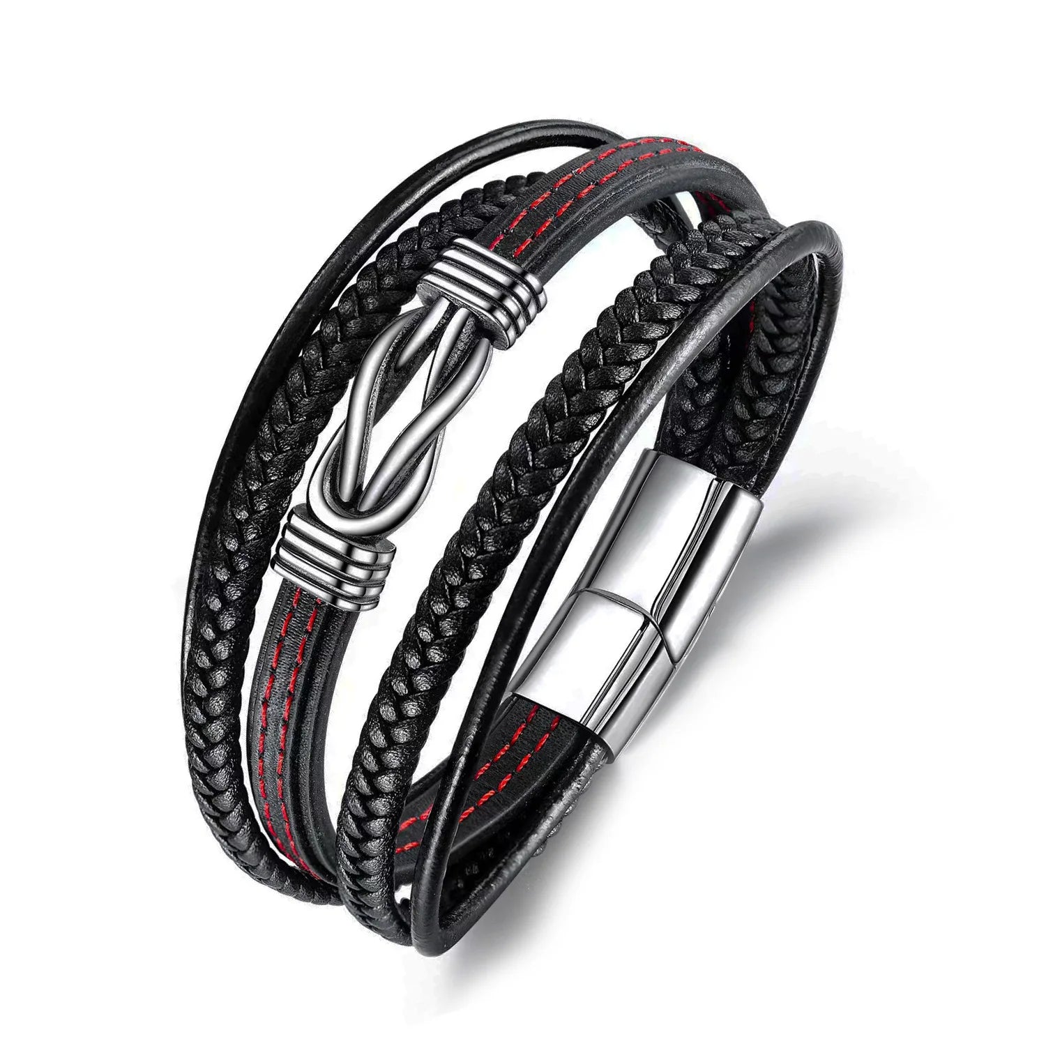MKENDN Luxury Fashion Hand-Woven Leather Bracelet Multilayer Men's Bangles Stainless Steel Magnetic Buckle Party Jewelry Gift