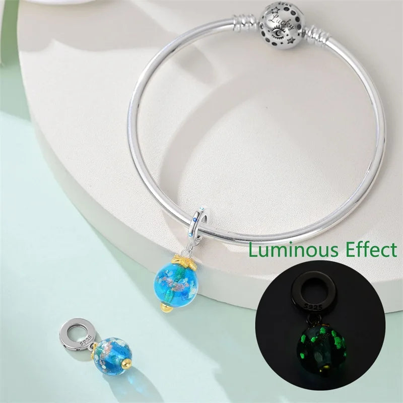 100% 925 Sterling Silver Glowing Planet Zircon Flower Fairy Four Leaf Clover Charms Bead Fit Original Bracelets DIY Jewelry Gift