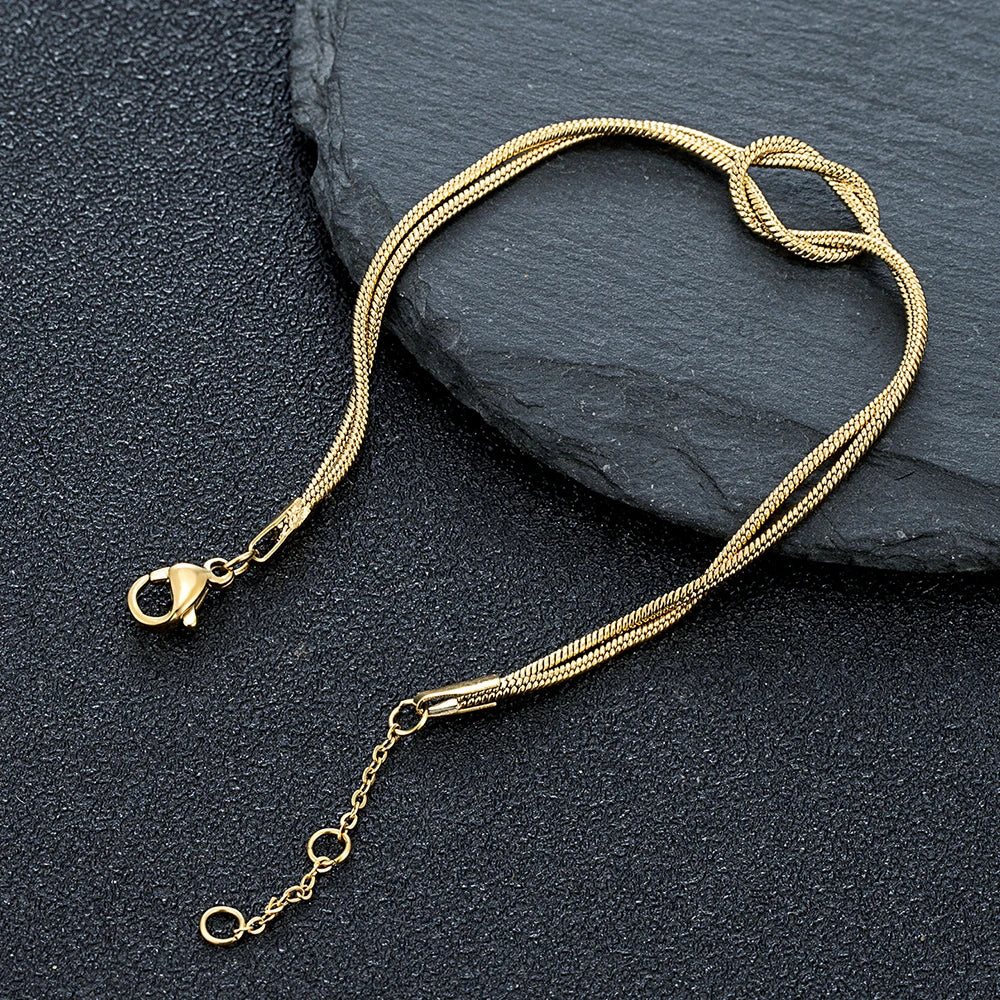 MKENDN Love Knot Infinity Bracelet Stainless Steel Adjustable Snake Chain Couple Friendship Bridesmaid Gift for Him & Her