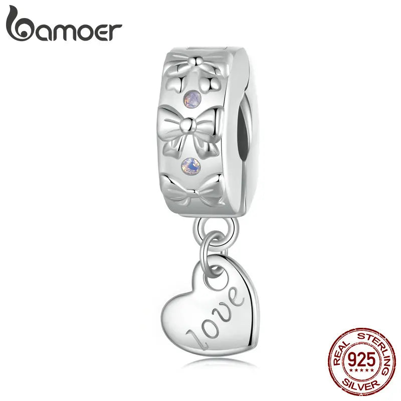 BAMOER Massiver 925 Sterling Silber Schleifenstopper Perlen fit Original Armbänder & Halsketten Schmuck DIY Bamoer Charm SCC2903