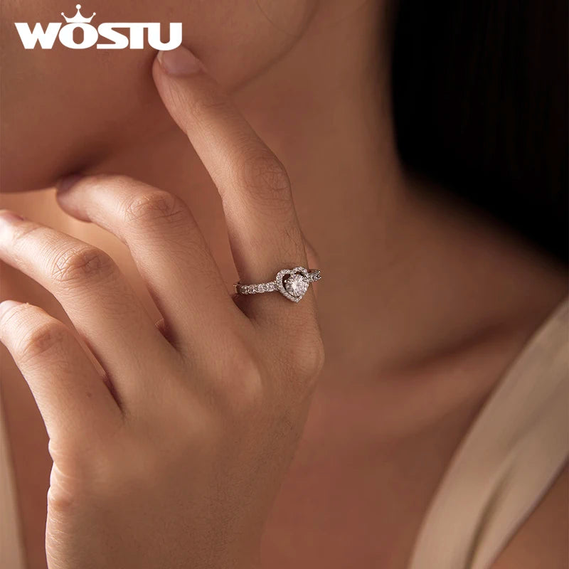 WOSTU 0.5CT Moissanite Solitaire Engagement Ring for Women, 925 Silver Diamond Cut Heart Promise Rings Multi Gems Band Anillos