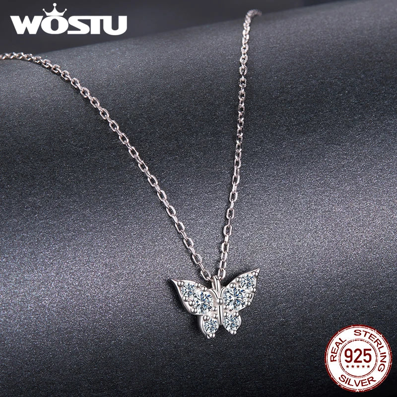 WOSTU Butterfly Moissanite Necklace For Women, 925 Sterling Silver Diamond Cut moissanite Wedding Jewelry Party Valentine's Gift