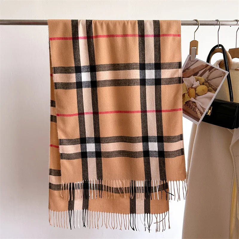 New Women Men Winter Plaid Cashmere Like Blanket Scarf Design Thick Warm Pashmina Shawl Wraps With Tassel Poncho Stoles Echarpe