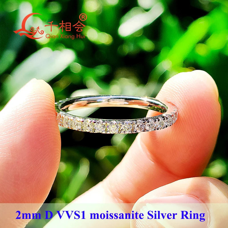 solid 2mm 3mm Moissanite Full Eternity Ring Band 925 Sterling Silver white Round Moissanite Diamond Jewelry gift dating party - Madeinsea©